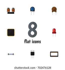 Flat Icon Appliance Set Of Resistor, Receiver, Triode And Other Vector Objects. Also Includes Resistor, Cpu, Copper Elements.