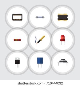 Flat Icon Appliance Set Of Resistor, Destination, Microprocessor And Other Vector Objects. Also Includes Soldering, Receiver, Recipient Elements.