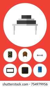 Flat Icon Appliance Set Of Resistor, Transistor, Triode And Other Vector Objects. Also Includes Calculator, Motherboard, Destination Elements.