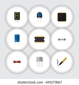 Flat Icon Appliance Set Of Transducer, Display, Resistance And Other Vector Objects. Also Includes Fiildistor, Calculator, Semiconductor Elements.