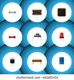 Flat Icon Appliance Set Of Transistor, Cpu, Receiver And Other Vector Objects. Also Includes Motherboard, Cpu, Coil Elements.