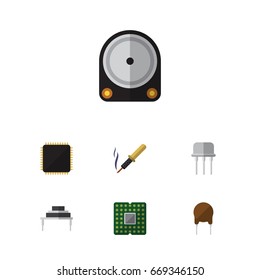 Flat Icon Appliance Set Of Unit, Destination, Cpu And Other Vector Objects. Also Includes Soldering, Transistor, Electronics Elements.