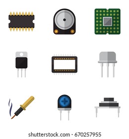 Flat Icon Appliance Set Of Unit, Microprocessor, Receiver And Other Vector Objects. Also Includes Resist, Soldering, Destination Elements.