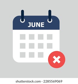 Flat icon appointment cancellation isolated on gray background. Calendar with close icon. Vector illustration.