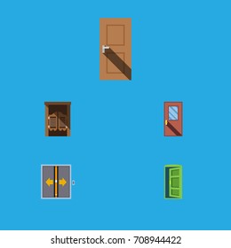 Flat Icon Approach Set Of Door, Saloon, Frame And Other Vector Objects. Also Includes Exit, Wooden, Saloon Elements.