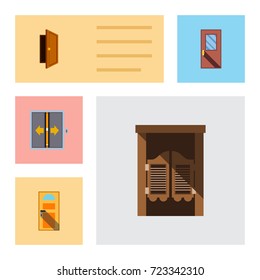 Flat Icon Approach Set Of Door, Exit, Lobby And Other Vector Objects. Also Includes Approach, Door, Saloon Elements.