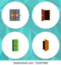 Flat Icon Approach Set Of Entry, Frame, Approach And Other Vector Objects. Also Includes Exit, Elevator, Lobby Elements.