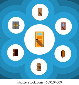 Flat Icon Approach Set Of Exit, Entrance, Entry And Other Vector Objects. Also Includes Exit, Entrance, Wooden Elements.