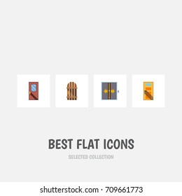 Flat Icon Approach Set Of Exit, Door, Lobby And Other Vector Objects. Also Includes Elevator, Lobby, Door Elements.
