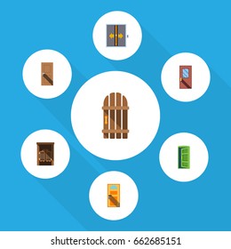 Flat Icon Approach Set Of Frame, Lobby, Door And Other Vector Objects. Also Includes Door, Frame, Lobby Elements.