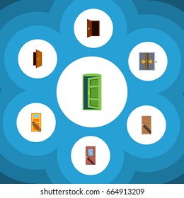 Flat Icon Approach Set Of Lobby, Door, Frame And Other Vector Objects. Also Includes Approach, Frame, Exit Elements.