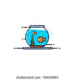 Flat icon of aquarium. Gold fish in the aquarium with white background, icon fish 