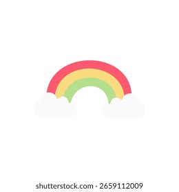 Icono plano de un arco iris arqueado con colores brillantes. Ideal para imágenes de Clima, diseños alegres y simbolismo diverso o de esperanza.