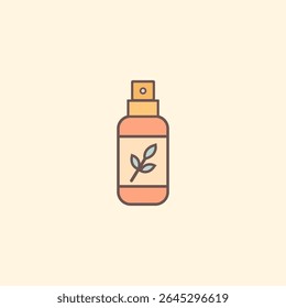Flat icon of aromatherapy spray bottle with herbal label, used for room mist, pillow spray, relaxation, sleep routine, and natural wellness content