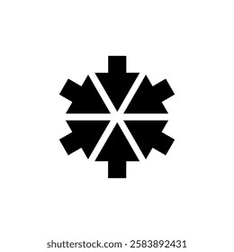 flat icon of arrows pointing to one point, in black color on white background, concentration or unification