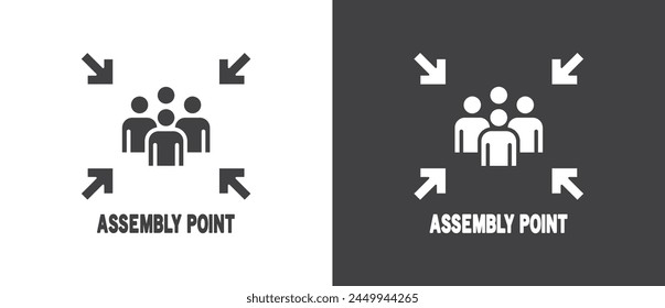 Icono plano del signo del punto de reunión, ícono del punto de reunión, ícono del punto de reunión, ícono de evacuación de emergencia, Ilustración vectorial del signo del conjunto en fondo blanco y negro.