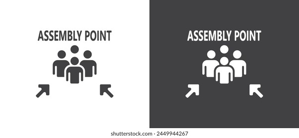 Flat icon of Assembly point sign. gathering point signboard, Assembly point icon, emergency evacuation icon symbol, assembly sign vector illustration in black and white background.