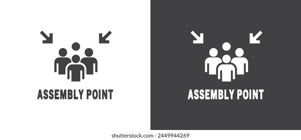 Flat icon of Assembly point sign. gathering point signboard, Assembly point icon, emergency evacuation icon symbol, assembly sign vector illustration in black and white background.