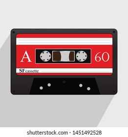 flat icon audio cassette tape vector illustration on white background with long shadow