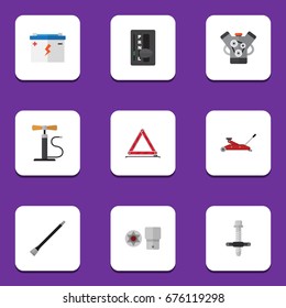 Flat Icon Auto Set Of Automatic Transmission, Wheel Pump, Muffler And Other Vector Objects. Also Includes Automatic, Engine, Pumping Elements.