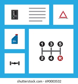 Flat Icon Auto Set Of Carrying, Warning, Suspension And Other Vector Objects. Also Includes Manual, Automatic, Warning Elements.