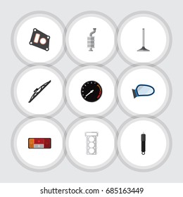 Flat Icon Auto Set Of Auto Component, Combustion, Car Segment And Other Vector Objects. Also Includes Muffler, Wing, Speedometer Elements.