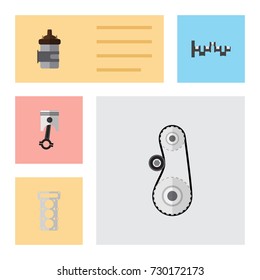 Flat Icon Auto Set Of Conrod, Packing, Cambelt And Other Vector Objects. Also Includes Combustion, Belt, Conrod Elements.