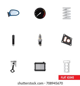 Flat Icon Auto Set Of Crankshaft, Packing, Spare Parts And Other Vector Objects. Also Includes Spark, Car, Gasket Elements.