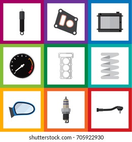 Flat Icon Auto Set Of Heater, Packing, Input Technology And Other Vector Objects. Also Includes Speed, Heater, Engine Elements.