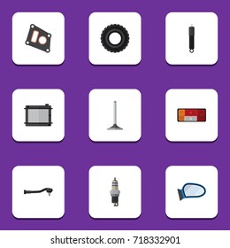 Flat Icon Auto Set Of Heater, Input Technology, Combustion And Other Vector Objects. Also Includes Headlight, Absorber, Packing Elements.