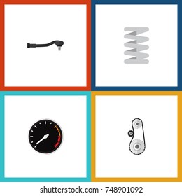 Flat Icon Auto Set Of Input Technology, Tachometr, Cambelt And Other Vector Objects. Also Includes Drive, Belt, Car Elements.