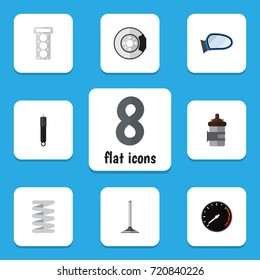 Flat Icon Auto Set Of Metal, Absorber, Tachometr And Other Vector Objects. Also Includes Packing, Absorber, Wing Elements.