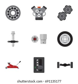Flat Icon Auto Set Of Motor, Turnscrew, Automatic Transmission And Other Vector Objects. Also Includes Screwdriver, Transmission, Automatic Elements.