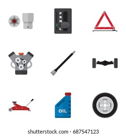 Flat Icon Auto Set Of Pipeline, Petrol, Suspension And Other Vector Objects. Also Includes Jack, Motor, Automatic Elements.
