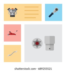 Flat Icon Auto Set Of Ratchet, Coupler, Motor And Other Vector Objects. Also Includes Engine, Star, Motor Elements.