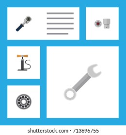 Flat Icon Auto Set Of Spanner, Ratchet, Wheel Pump And Other Vector Objects. Also Includes Bearing, Turnscrew, Ball Elements.