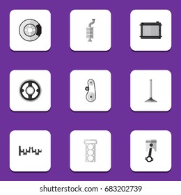 Flat Icon Auto Set Of Steels Shafts, Packing, Conrod And Other Vector Objects. Also Includes Cambelt, Shafts, Steel Elements.
