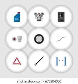 Flat Icon Auto Set Of Tire, Automatic Transmission, Petrol And Other Vector Objects. Also Includes Automatic, Car, Jerrycan Elements.