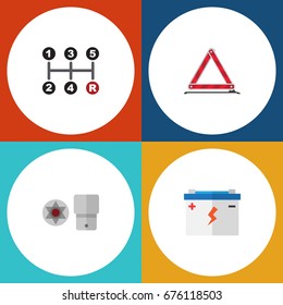 Flat Icon Auto Set Of Warning, Accumulator, Carrying And Other Vector Objects. Also Includes Car, Battery, Emergency Elements.