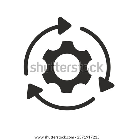 flat icon automation, workflow, process of rotation of gear, arrow around, tech symbol, vector icons