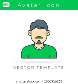 Flat Icon Avatar Man have mustache and beard