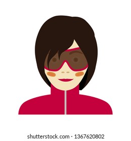 The flat icon or avatar of woman or teen girl with ski goggles.