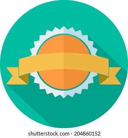 Flat icon of award with ribbon on green background