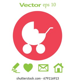 Flat icon. Baby carriage.