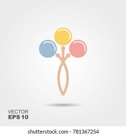 Flat icon baby rattle with shadow. Vector illustration