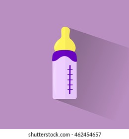flat icon of a baby's bottle on a purple background