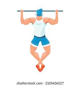 Flat Icon With Back View Of Man Doing Pull Ups Vector Illustration