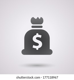 flat icon bag with dollar symbol on black with shadow