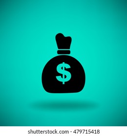 Icono plano. Bolsa con dinero.