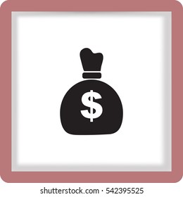 Icono plano. Bolsa con dinero.